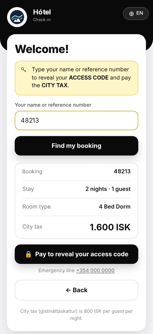 2 nights, 1 guest, 1.600 ISK city tax to pay